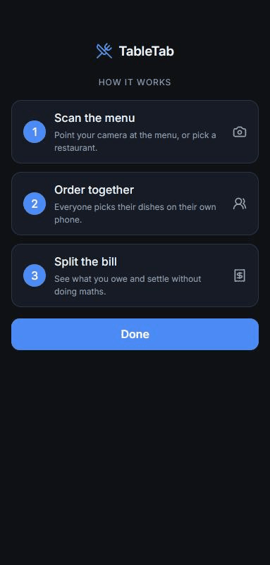 The TableTab app explaining how scanning the menu works