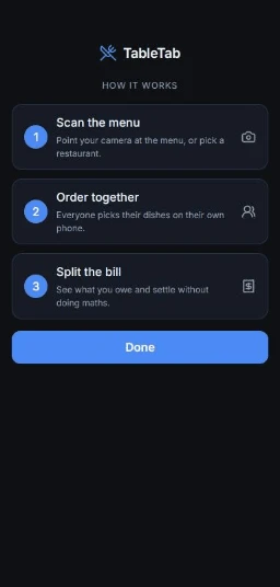 The TableTab app explaining how scanning the menu works